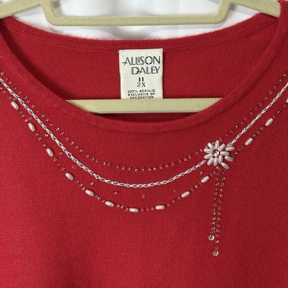 Vintage Allison Daley Red Crewneck Sweater 2X winter holiday dressy office party - Picture 4 of 9
